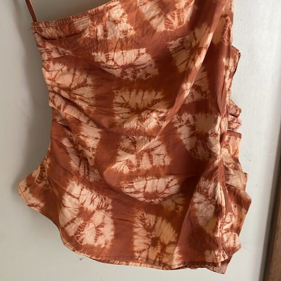 ULLA JOHNSON Senta One-Shoulder Tie Dye Stripe Cotton Top Sequoia - Picture 9 of 15